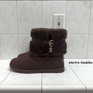 Juicy Couture Winter Women's 9 Brown Suede Faux Fur Slip-On Boot - MINT